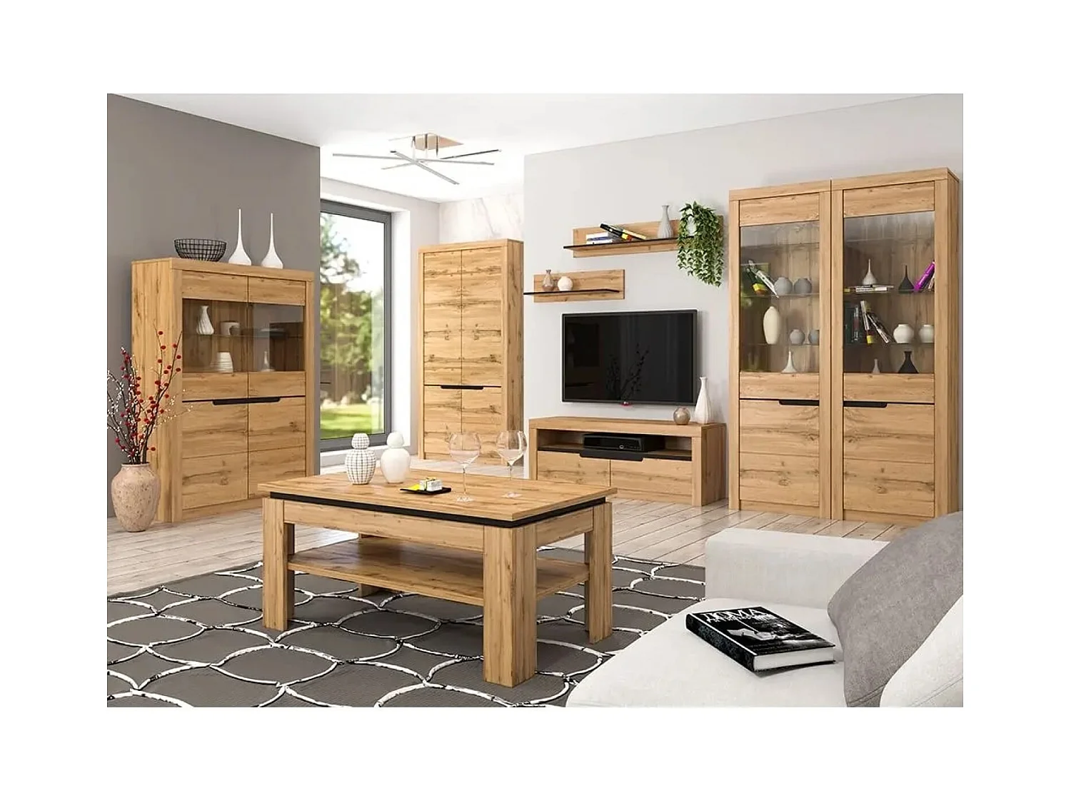 Stolik kawowy - płyta wiórowa - dąb - DRAMO