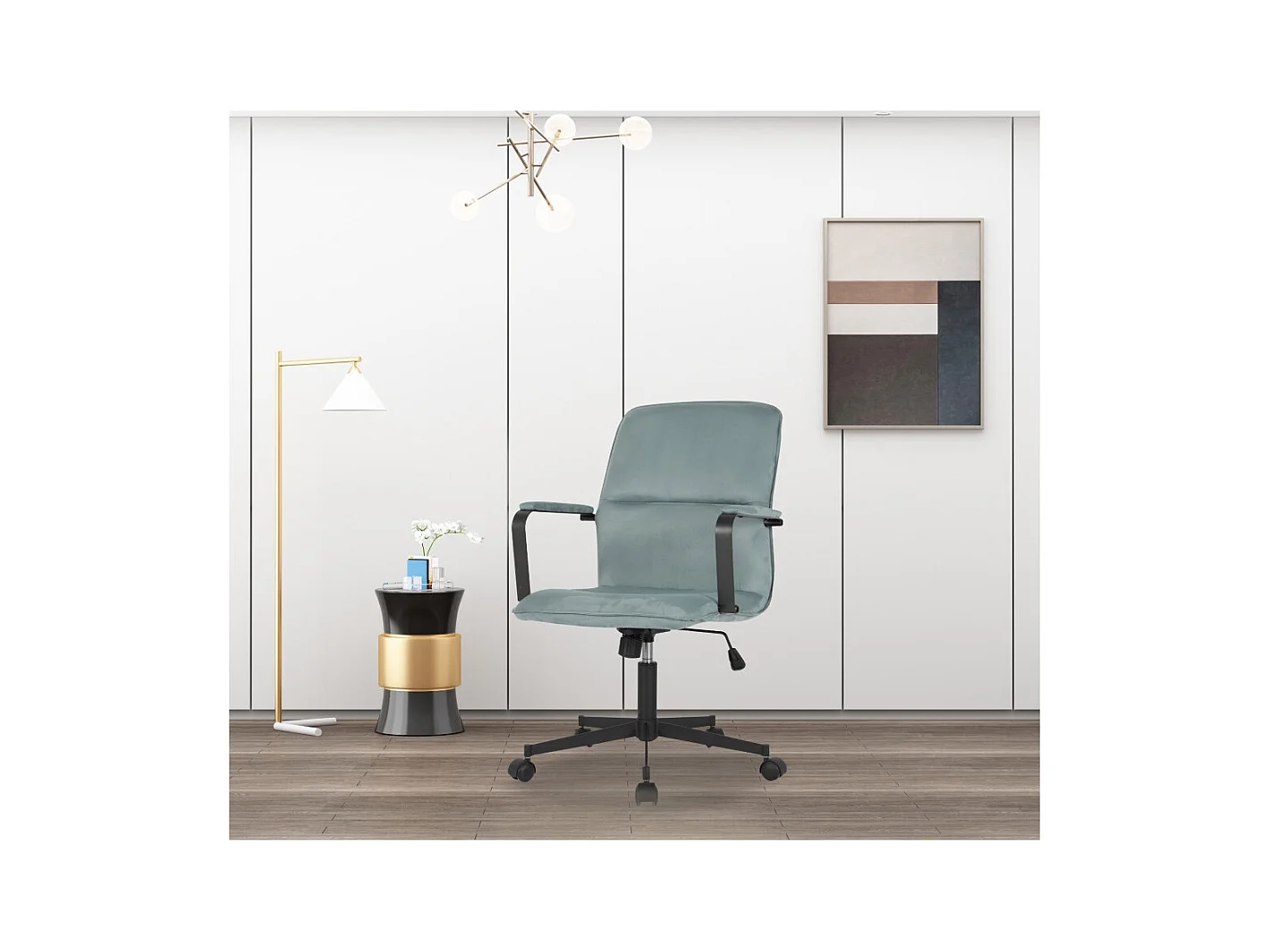 Chaise de bureau - Pivotante et réglable en hauteur - Daim - Bleu - NICHOLS