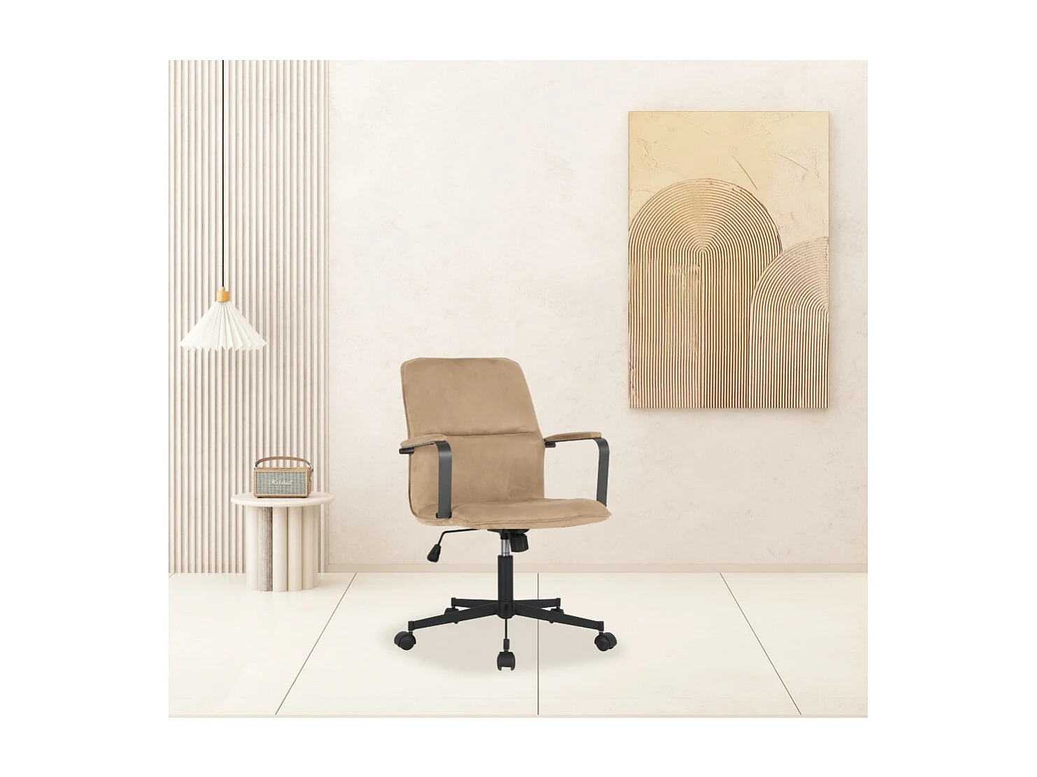 Fotel biurowy - obrotowy i regulowany na wysokość - zamsz - jasnobrązowy - NICHOLS