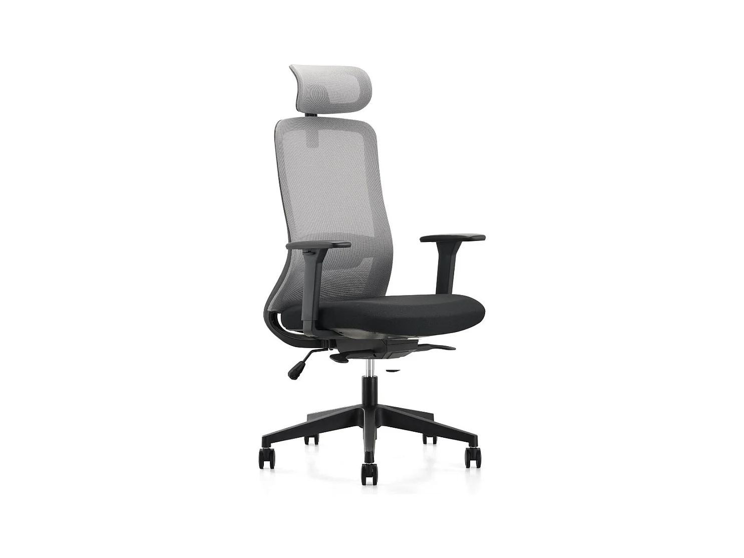 Chaise de bureau - Pivotante et réglable en hauteur - Tissu et résille - Gris et noir - MELTE