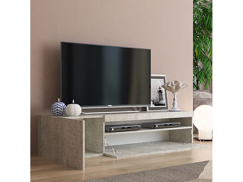Mueble TV moderno con puerta y cajón abatible 150cm Daiquiri Concrete M