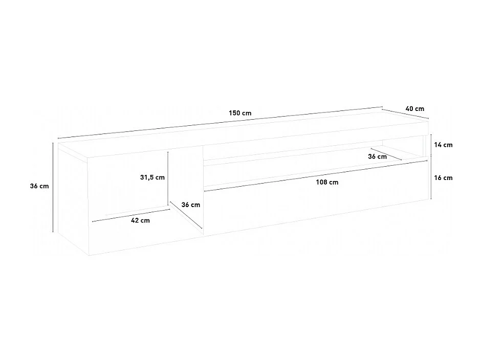 Mueble TV moderno con puerta y cajón abatible 150cm Daiquiri Concrete M