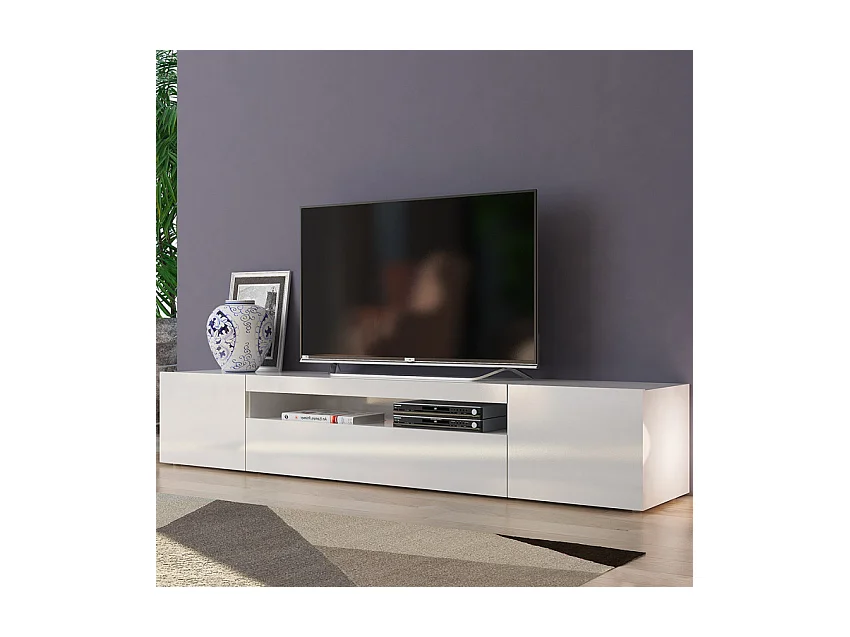 Meuble TV avec portes et tiroirs à abattant 200 cm design Takara