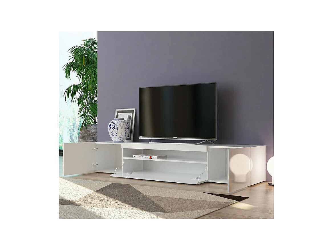 Meuble TV avec portes et tiroirs à abattant 200 cm design Takara