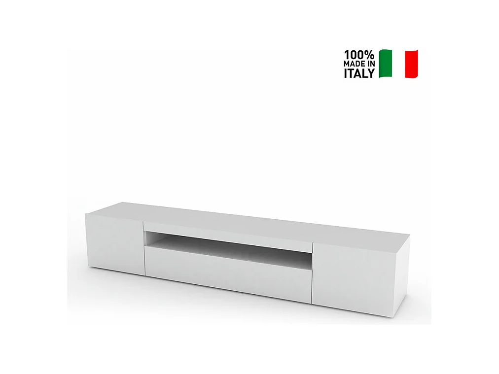 Meuble TV avec portes et tiroirs à abattant 200 cm design Takara