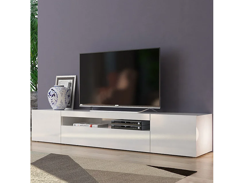 Meuble TV avec portes et tiroirs à abattant 200 cm design Takara