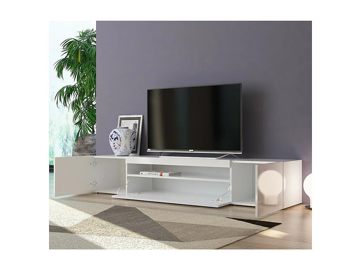Meuble TV avec portes et tiroirs à abattant 200 cm design Takara