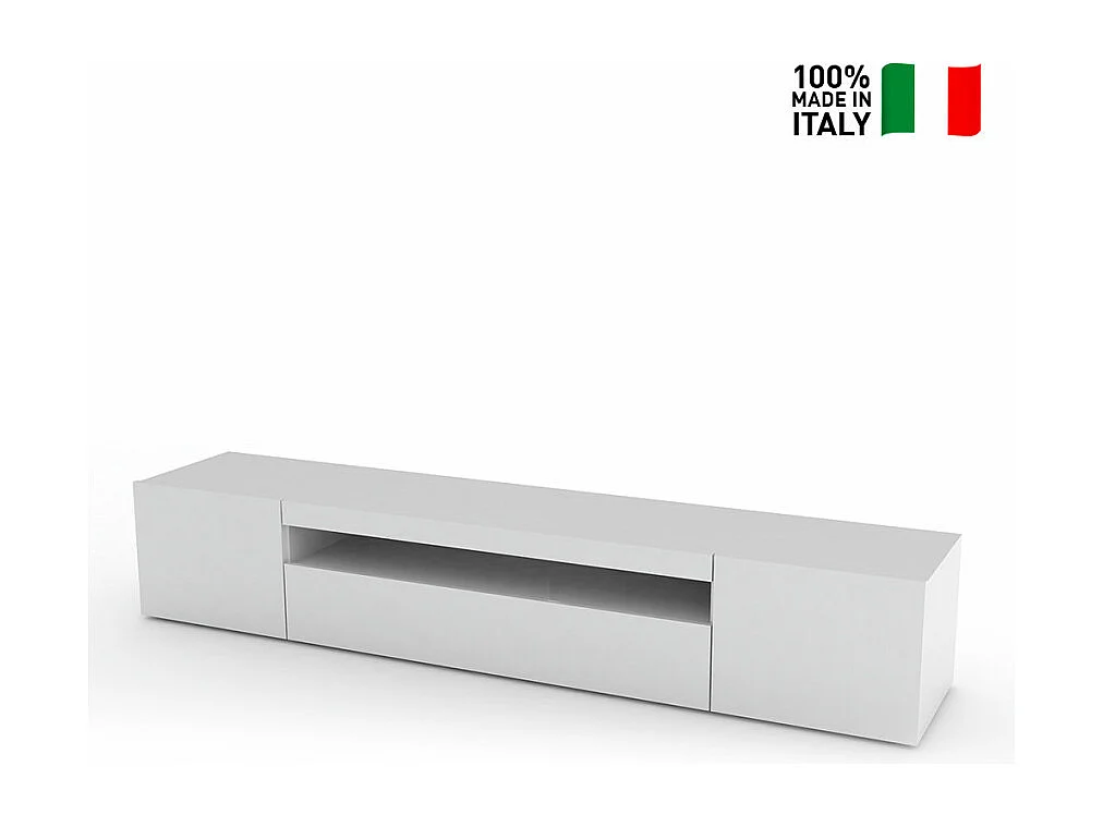 Meuble TV avec portes et tiroirs à abattant 200 cm design Takara