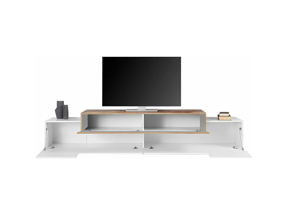 Mobile TV moderno 240cm 4 armadietti 3 ante bianco legno Lumen