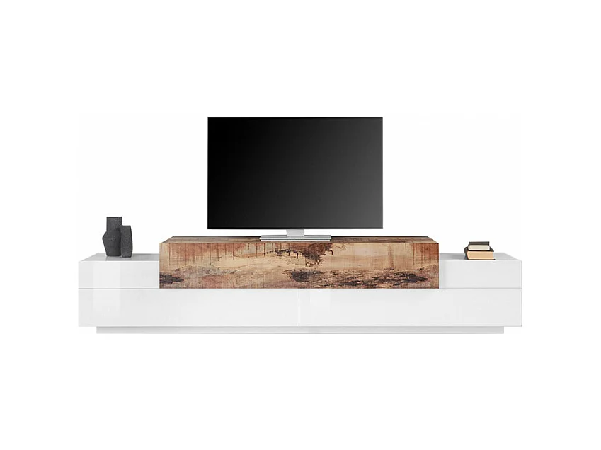 Mobile TV moderno 240cm 4 armadietti 3 ante bianco legno Lumen
