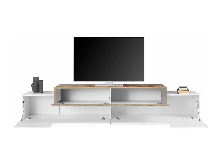 Mobile TV moderno 240cm 4 armadietti 3 ante bianco legno Lumen