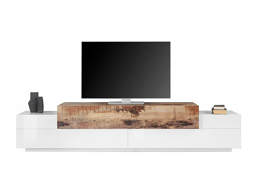 Mobile TV moderno 240cm 4 armadietti 3 ante bianco legno Lumen