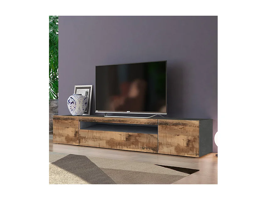 Meuble TV design 200cm 2 portes tiroir armoire rabattable Atlas