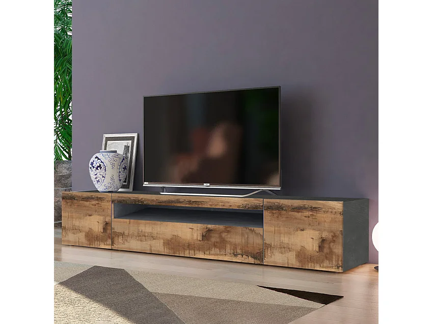 Meuble TV design 200cm 2 portes tiroir armoire rabattable Atlas