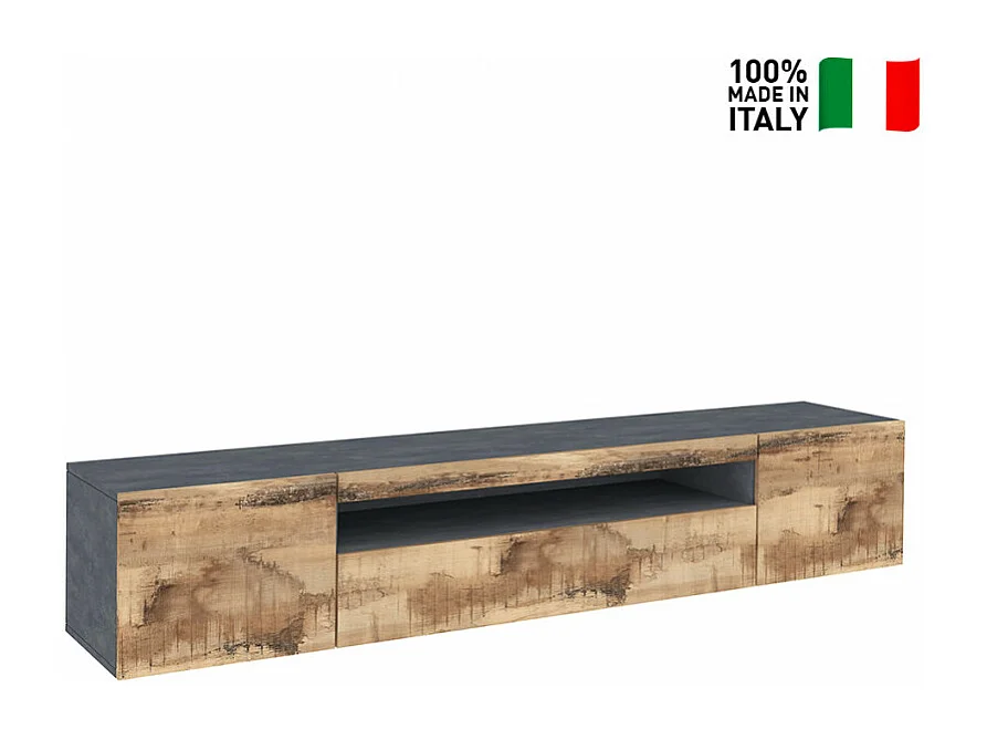 Meuble TV design 200cm 2 portes tiroir armoire rabattable Atlas