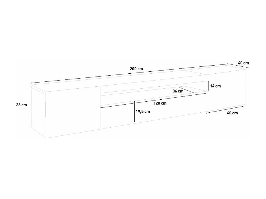 Meuble TV design 200cm 2 portes tiroir armoire rabattable Atlas
