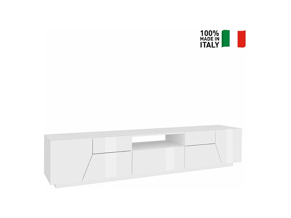 Mobile TV da salotto moderno 220x43cm bianco lucido Tetris
