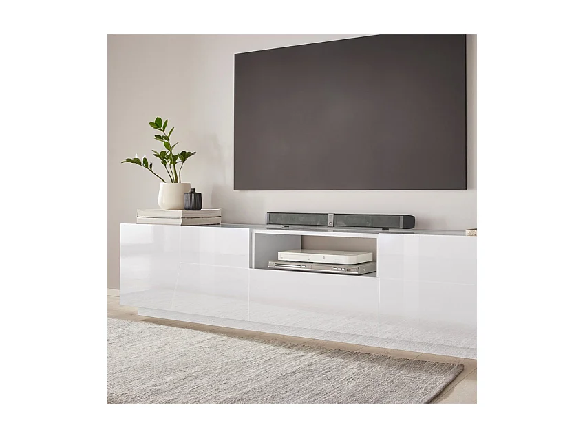 Mobile TV da salotto moderno 220x43cm bianco lucido Tetris