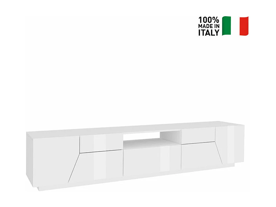 Mobile TV da salotto moderno 220x43cm bianco lucido Tetris