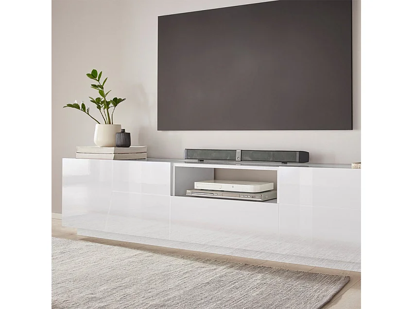 Mobile TV da salotto moderno 220x43cm bianco lucido Tetris