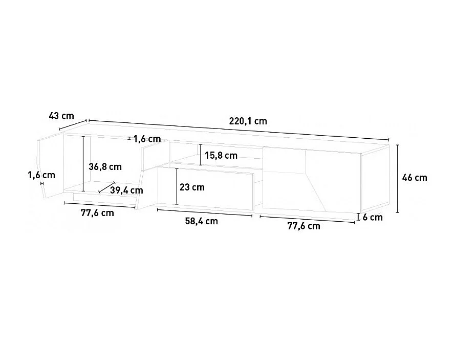 Mobile TV da salotto moderno 220x43cm bianco lucido Tetris
