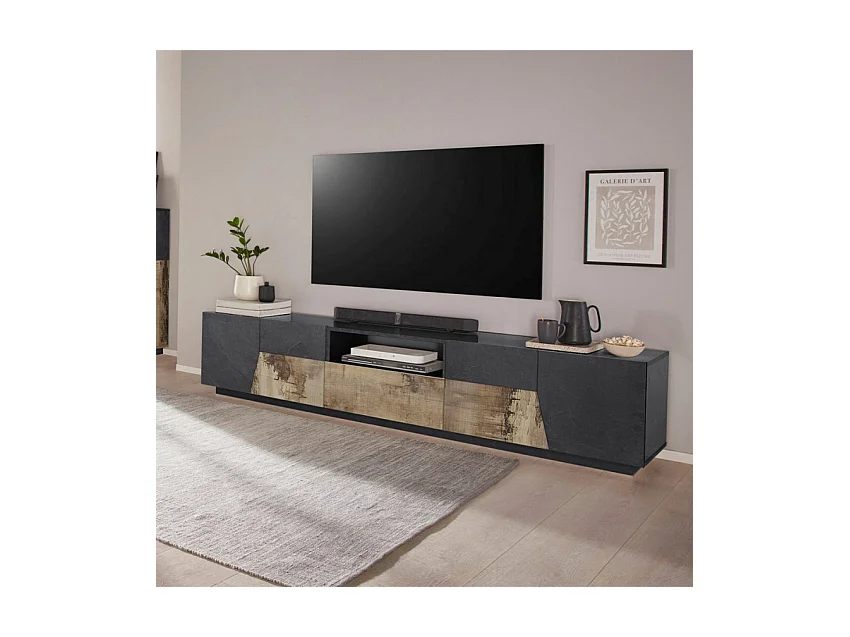 Meuble TV salon 220x43 cm mur design moderne Volta