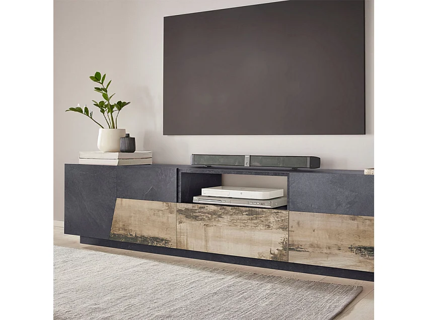 Meuble TV salon 220x43 cm mur design moderne Volta