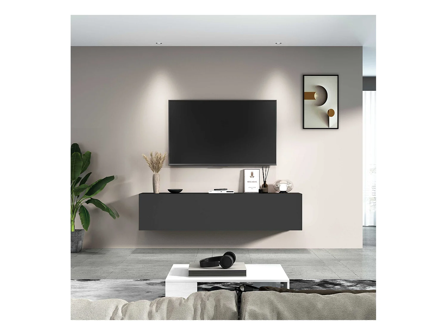 Mobile porta tv Maruska con 1 anta a ribalta antracite opaco 180x30x40 cm