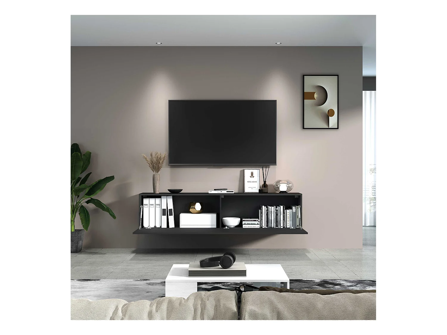 Mobile porta tv Maruska con 1 anta a ribalta antracite opaco 180x30x40 cm