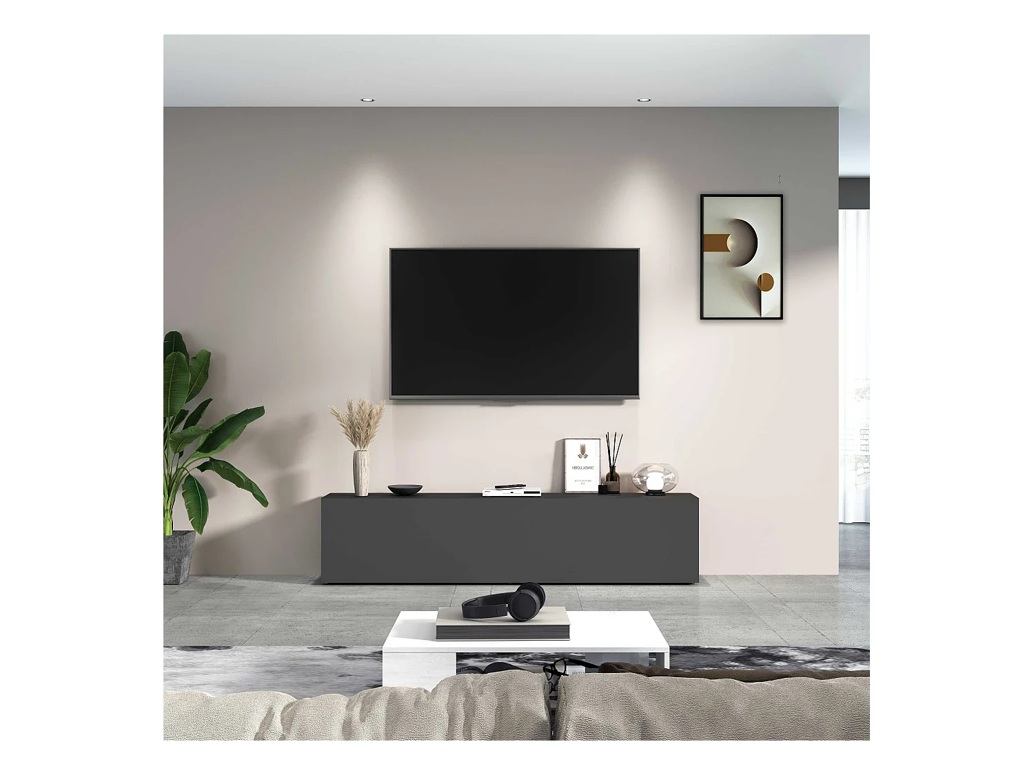 Mobile porta tv Maruska con 1 anta a ribalta antracite opaco 180x30x40 cm