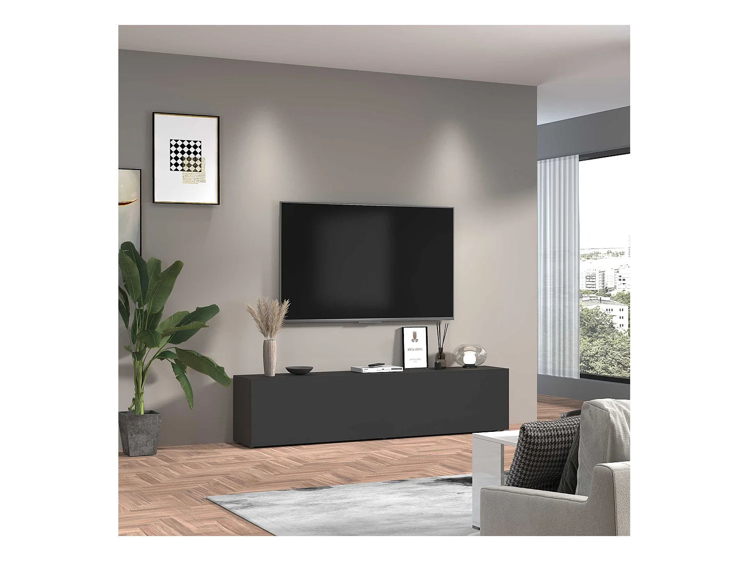 Mobile porta tv Maruska con 1 anta a ribalta antracite opaco 180x30x40 cm