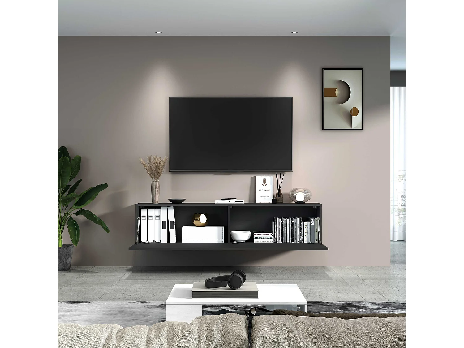 Mobile porta tv Maruska con 1 anta a ribalta antracite opaco 180x30x40 cm