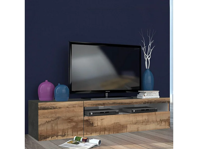 Meuble TV Industriel 155cm tiroir et armoire Steel B