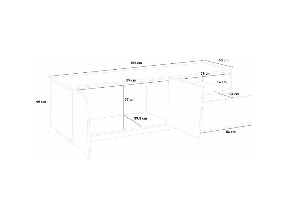 Mobile TV moderno buffet salotto 2 porte 1 cassetto 150 cm Vesta