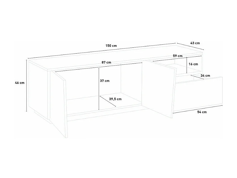 Mobile TV moderno buffet salotto 2 porte 1 cassetto 150 cm Vesta