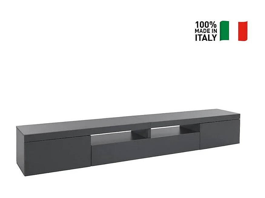 Meuble TV bas avec roulettes 2 portes 1 abattant 240x40x35cm Dune