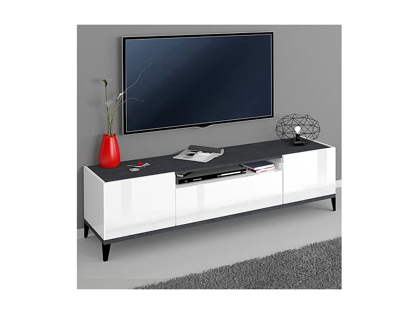 Meuble TV moderne avec 2 armoires et tiroir ardoise Hayate