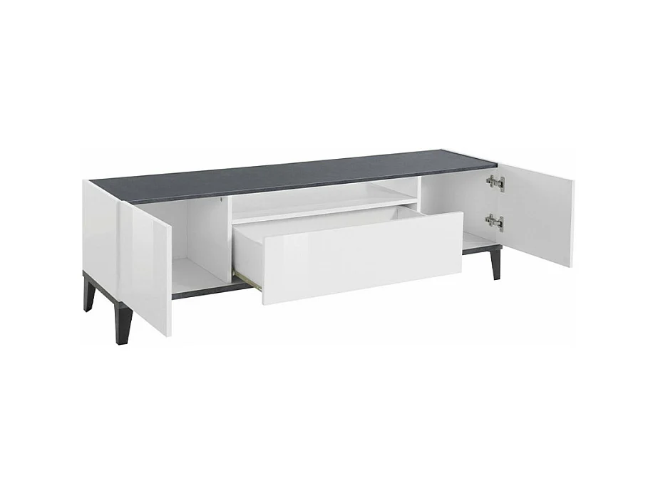 Meuble TV moderne avec 2 armoires et tiroir ardoise Hayate