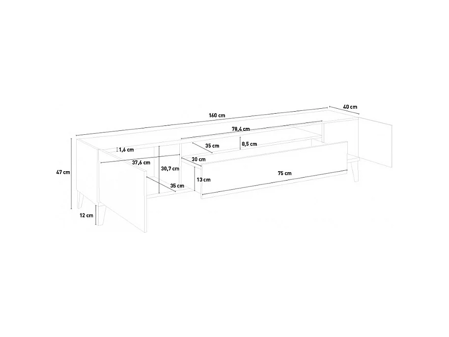 Meuble TV moderne avec 2 armoires et tiroir ardoise Hayate