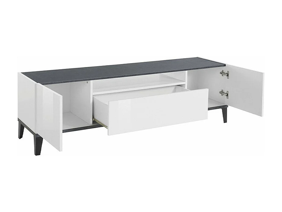 Meuble TV moderne avec 2 armoires et tiroir ardoise Hayate