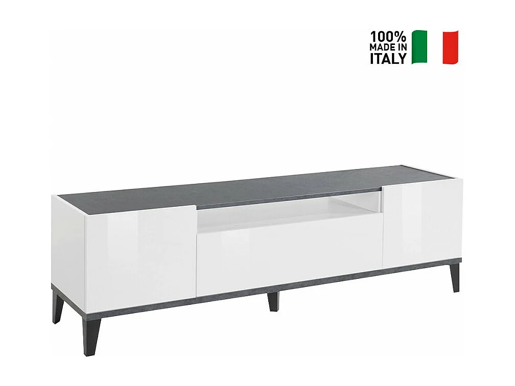 Meuble TV moderne avec 2 armoires et tiroir ardoise Hayate