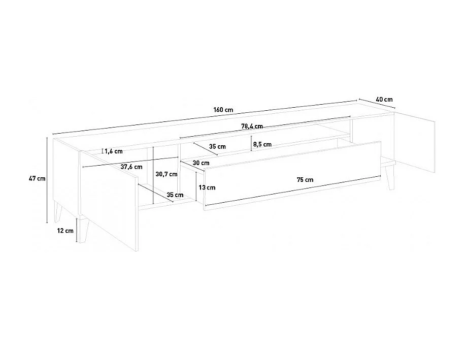 Meuble TV moderne avec 2 armoires et tiroir ardoise Hayate