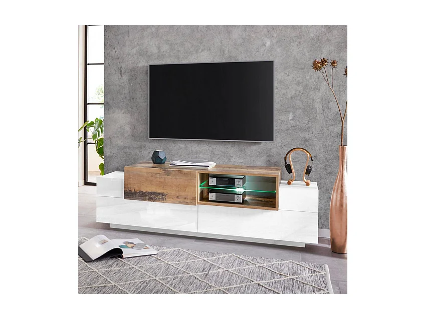Meuble TV salon cuisine 3 portes 160cm bois blanc design Arko