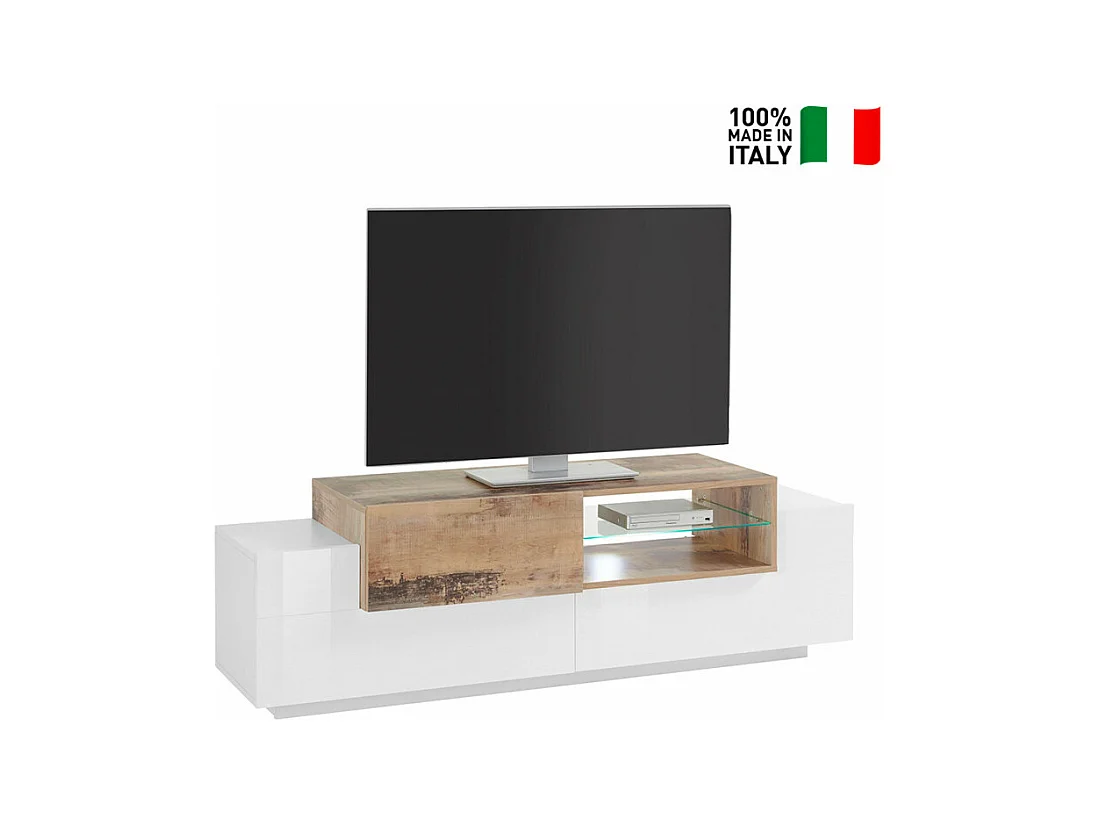Meuble TV salon cuisine 3 portes 160cm bois blanc design Arko