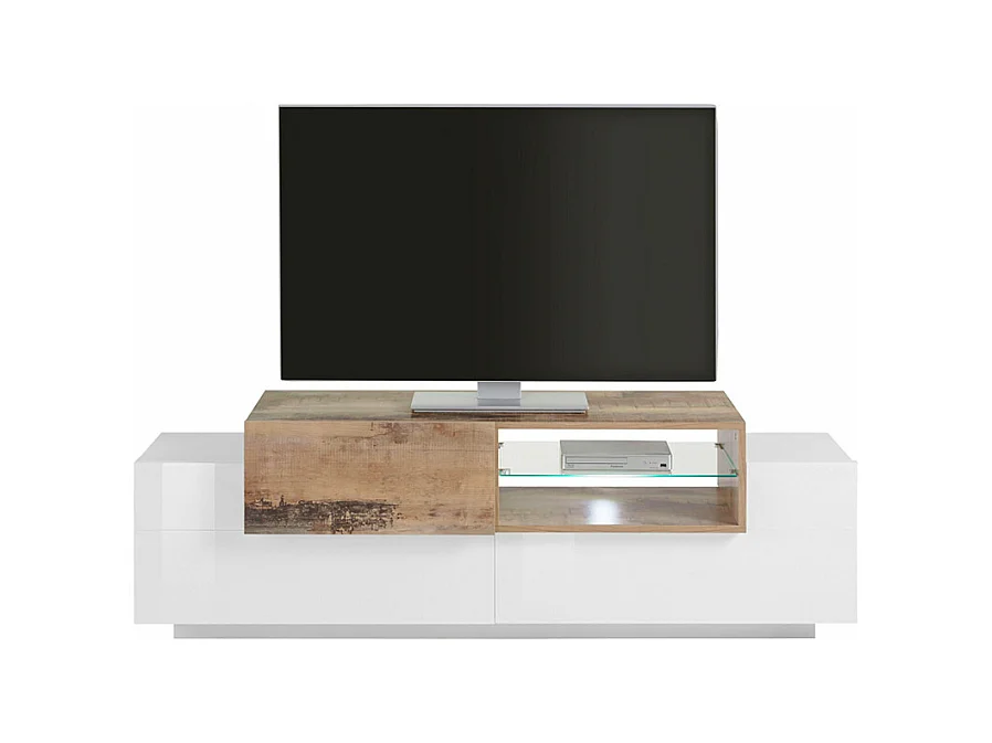 Meuble TV salon cuisine 3 portes 160cm bois blanc design Arko