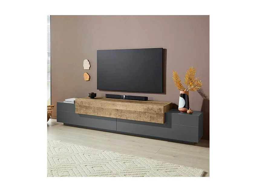 Mobile TV design moderno 240cm grigio e legno Zeus