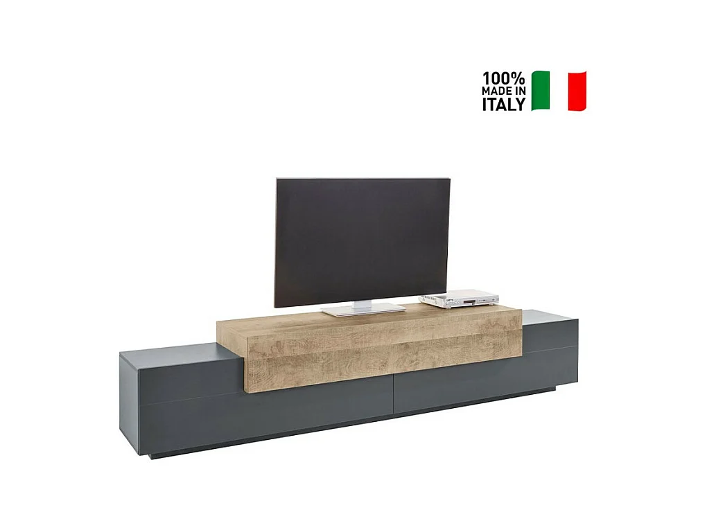 Mobile TV design moderno 240cm grigio e legno Zeus