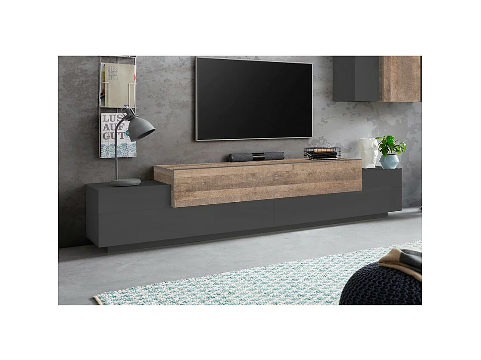 Mobile TV design moderno 240cm grigio e legno Zeus