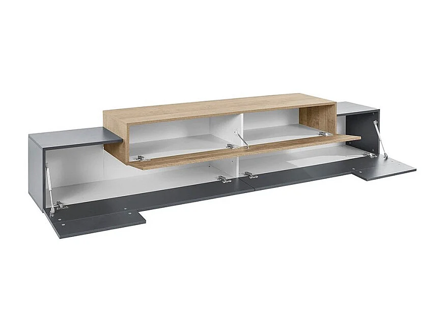 Meuble TV design moderne 240cm gris et bois Zeus