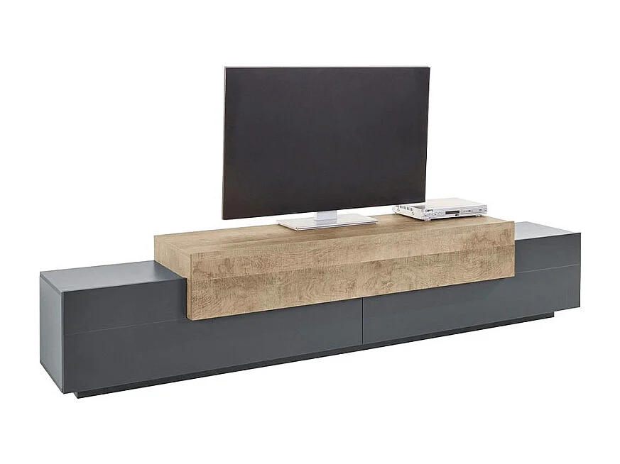 Meuble TV design moderne 240cm gris et bois Zeus